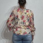 Loft Cream Floral Metallic Ruffle Cuff Blouse Sz LP Photo 8