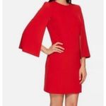 Tahari Asl Firebird Red Split Cape Sleeve Shift Dress Size 4 Photo 6