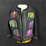 Vintage YakMagik Womens Wool Embroidered Patchwork Elephant Stitched Blazer sz S Black Photo 3
