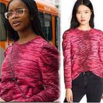 Pam & Gela  Size Small Pink Tiger Animal Print Puff Sleeve Cotton Sweater NEW Photo 1