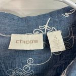Chico's  women's denim blue cream embroidered floral button down‎ collared shirt Photo 3