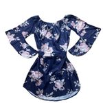 Yobecho Off The Shoulder Women’s Mini Dress Medium Tie Waist Feminine Flirty Blue Photo 2