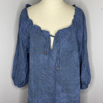 Ann Mashburn  Blue Linen Cotton Popover Blouse Large L Photo 0