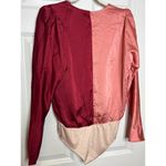 Strut & Bolt  NEW Satin Pink Colorblock V Neck Wrap Bodysuit Size Medium Photo 1