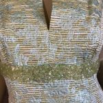 Carmen Marc Valvo GREEN & AQUA BROCADE BEADED SHEATH DRESS (M) Photo 7