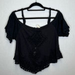 Free People  | Size‎ XS Cold Shoulder Black Asymmetrical Short Sleeve Blouse Photo 0