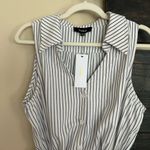 Aakaa  Collard Sleeveless Blue Stripe 
Flowy Shorts Romper Photo 3