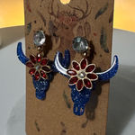 Bull Skull Floral Earrings Blue Photo 0