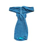 Privacy Please Revolve Teal Striped Off-Shoulder Mini Dress Small Feminine Club Photo 4