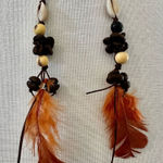 Mexican Coffee Bean shell Extra Long Feather Earrings Photo 0
