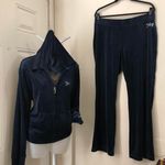 Juniper Blue Y2K Navy Blue Velvet Juicy Couture tracksuit Set Zip up Hoodie Sweatshirt Flare Sweatpants Mid Rise-XL Measurement in pics Photo 0