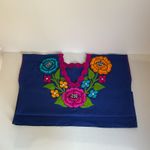 Mexican Blouse Blue Artisanal Floral Embroidered Women's Size M Photo 4