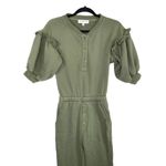 Something Navy  Olive Green Ruffle Sleeve Henley Jumpsuit Size XXS‎ Photo 5