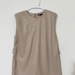 ZARA  Women’s Cream Faux Leather Dress Padded Shoulders Size S Photo 3