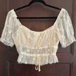 Le lis | Daisy Embroidered Coquette Style Sheer Peasant Style Crop | Size Medium Photo 4