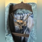 Dennis Basso  Size XS Teal Blue Chic 100% Suede Leather Moto Zip Jacket Coat Photo 1