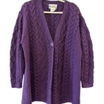 Aran Crafts 100% Merino Wool One Button Front Cardigan Purple Size XX Photo 0