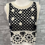 Davi & Dani  black and cream crochet knit sweater tank with flower details Photo 0