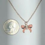 Gold Tone Enamel CZ Rhinestone Dainty Bow Pendant Boho Necklace Photo 1