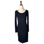 Norma Kamali Kulture Dress Women XS Black Jersey Ruched Long Sleeve Mini Goth Photo 2