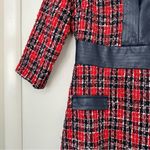 Alexia Admor  Zenia Tweed Boucle Faux Leather Trim Dress Womens 8 Navy Red Photo 2