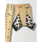 Geometric Vegan Leather Dangle & Crystal Round Earrings Peach & Black 2 Pairs Black Photo 3