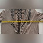 John Mark  Embroidered Boho Open Front long Cardigan Duster Tan Black flowy S Photo 3