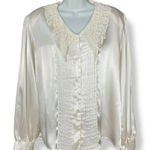 Vintage Blouse Lace‎ Collar Victorian Cream White Long Sleeve Button Photo 0