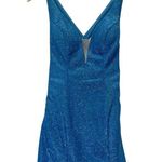 Alyce Paris Mini Dress Size 4 Shimmer Blue Sparkle Cross Strap Open Back #4180 Photo 2