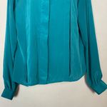 Vintage 1980s Blouse Pleats‎ Front Teal Long Sleeve Notations Women Office Retro Green Size 6 Photo 3