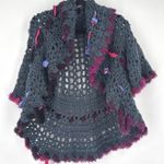 SAVE THE QUEEN Crochet Open Knit Cardigan Sweater Fringe Trim XS Italy Gray Photo 0