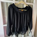 Wrangler Women’s Small Retro Black Frayed Lace Long Tie Sleeve Western Blouse Photo 5
