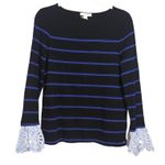 Beach Lunch Lounge Black and Blue Striped Top with Small Eyelet Cuffs Size S Photo 0
