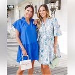 Avara Elaine Tiered Mini Dress Blue Ruffle Neck Poplin Cotton Bright Blue Sz XL Photo 10