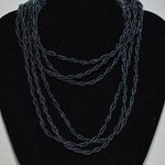 Source Unknown Deep Dark Blue Triple Strand Twisted Beaded 30 Inch Button Latch Chic Necklace Photo 0