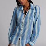 Urban Outfitters Blue Moon Stripe BDG Maddison Breezy Tie-Back Shirt Blouse Photo 0