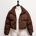Princess Polly Brown Solise Cropped Puffer Snap Zipper Jacket NWT Large XL Photo 4