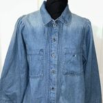 American Eagle  Outfitters Denim Puff Sleeve Button Down Blue Top(Size Medium) Photo 5