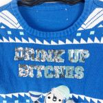 UNBRANDED Blue Long Sleeves Sequins Graphic Penguin Ugly Christmas Sweater Photo 3