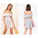 Reformation  Landy Marbella Off Shoulder Linen Stripe Dress 12 Photo 2