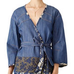 Derek Lam  10 Crosby Denim Kimono Jacket Wrap Belted Floral Patchwork Size 0 | XS Photo 0
