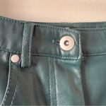 7 For All Mankind Green Faux Leather Pants Pockets zip button retro biker solid Photo 5