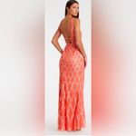 Mac Duggal NWT  Coral Pink Sequined Plunge Neck Sleeveless Column Gown - 5669 Photo 1