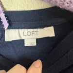 Loft Navy Wide Arm Back Button Mixed Media Sweater Top Size Large Photo 3