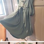 Boohoo NWT  Poplin Puff Sleeve V-Neck Midi Smock Dress Powder Blue 4 Photo 5