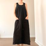 Vintage 90’s Button Strap Patch Pocket Black Maxi Dress Size M Photo 2