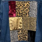 Vintage AGAPO Leopard Collar Denim Jacket with velvety Patchwork back Blue Size 1X Photo 5