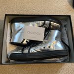 Gucci Authentic  California metallic silver leather studded high top sneakers Photo 13