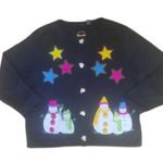 Vintage Onque Casuals Winter Holiday Ugly Sweater Cardigan Size Medium Black Photo 0