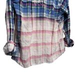 Women’s Hand bleached plaid farmhouse festival fall flannel shirt Blue Size M Photo 5